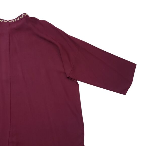 Grand & Greene Tunic Top Large Burgundy Floral Embroidered Button Front - Picture 10 of 13